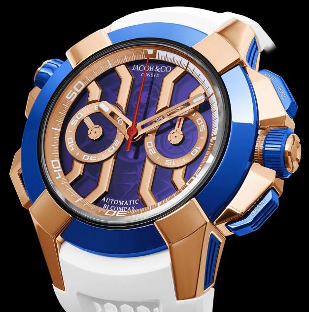Jacob & Co. EPIC X CHRONO ROSE GOLD BLUE BEZEL Watch Replica EC314.42.PD.LN.A.HB4D Jacob and Co Watch Price